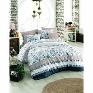 BigBuy Home Ensemble de housse de couette 3 pièces bleu taille King avec motif floral brodé pour usage domestique - Product Image 1