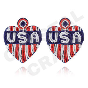 ต่างหูลูกปัดหัวใจสำหรับผู้หญิงวันแห่งความทรงจำที่มีใจรักสีส้มสีขาวสีฟ้าวัสดุผ้า - Product Image 3