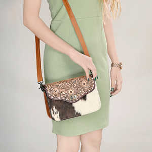 Bolso cruzado de cuero de vaca genuino hecho a mano Floral tallado para mujer, bolso de hombro Vintage occidental para mujer, bolso Floral para mujer - Product Image 2
