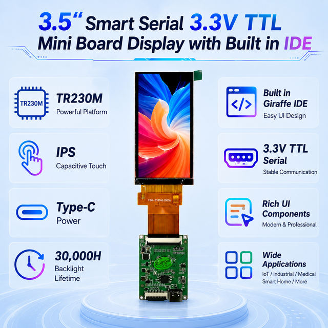 3.5 Inch 340X8003.3VTTL Communication Mode Serial HMI Display IPS Smart TFT LCD Display Module for Industrial and Mobile Device