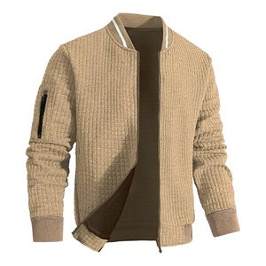 Chaqueta bomber caqui informal para hombre, lona ligera de invierno, bolsillos laterales cómodos ajustables, puños elásticos con cremallera frontal, venta al por mayor - Product Image 2