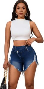 Short en jean croisé à taille haute pour femmes avec le design intemporel de cinq poches classiques - Product Image 5