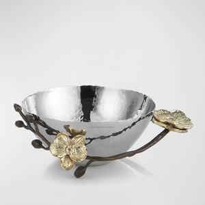 Butterfly Design Aluminium Serving <b>Bowl</b> With Brass Leaf Stand Good Quality <b>Silver</b> Dinnerware Food Serving <b>Bowls</b> - Product Image 4