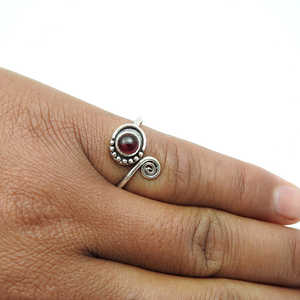 Solid Sterling <b>Silver</b> 925 Jewelry With Round Cut Garnet Gemstone <b>Ring</b> With Bezel Setting Handmade <b>Boho</b> <b>Ring</b> At Reasonable Price - Product Image 4