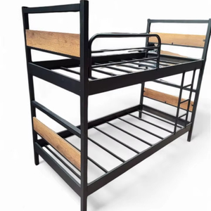 Lit superposé en métal à deux étages, avec détails en bois massif, adapté à la maison, à l'hôtel et au dortoir européen - Product Image 1
