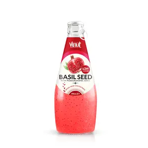 Botol Kaca 290Ml Minuman Biji Kemangi VINUT dengan Jus Delima Kualitas Tinggi Label Pribadi Kustom Jus Basil Rendah Kalori