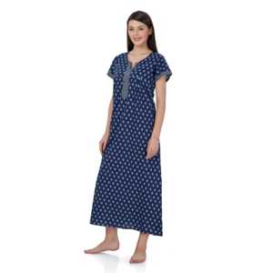 Chemise de nuit longue Evolve pour femme 100 % coton imprimé, super confortable et douce, boutonnée et taille élastique, taille XS - Product Image 2