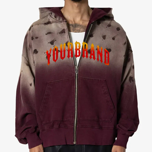Men's Premium Acid Wash <b>Hoodie</b> with Puff Printing | Ripped Design, High Quality Heavy Fleece Zip-Up <b>Thermal</b> Hoody - Product Image 1