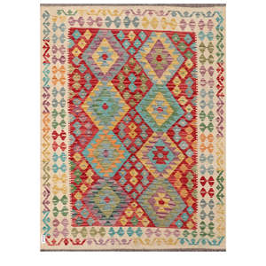 Alfombra Kilim de Maimana, Afganistán, 202 x 156 cm, Juego de Alfombras - Product Image 1