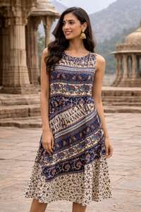 Vestido Midi de Verano Informal de Algodón con Estampado Naptol, Silueta Holgada, Cintura Natural, Vestido de Algodón con Estampado Naptol - Product Image 3