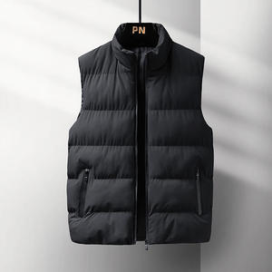 Gilet bouffant sans manches pour hommes, léger et chaud, avec fermeture à glissière complète, résistant à l'eau, vêtements d'extérieur en grandes tailles avec col montant, teint uni - Product Image 2