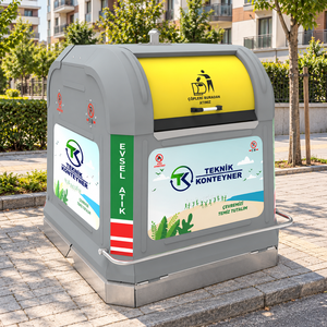 Poubelle de recyclage extérieure Teknik Konteyner 3000L avec couvercle à roulettes - Product Image 2