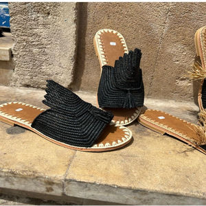 Vente en gros de pantoufles et sandales marocaines faites à la main en raphia, chaussures tissées écologiques pour femmes et hommes, commande en gros, fournisseur direct - Product Image 1
