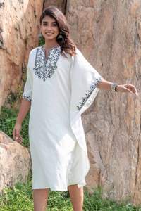 Conjunto de 2 piezas de algodón con manga de tres cuartos, bordado traje de noche para el hogar, venta al por mayor - Product Image 3