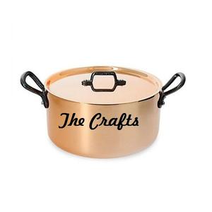 Copper Hammered Serving Pot With Brass Handles Handmade Round Shape Cooking Pot For <b>Kitchen</b> Accessories - Product Image 4