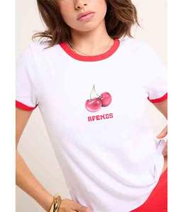 Camiseta de Mujer con Cuello y Mangas en Contraste, Estampado Ecológico, Corte Holgado, para Verano - Product Image 1