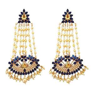 Kriaa <b>Fine</b> <b>Dangle</b> <b>Earrings</b> Blue Austrian Stone Pearl Dangler with Gold Plating Model 1312952B - Product Image 1