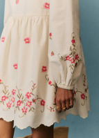 Robe courte vintage bohème pour femme, coupe trapèze, 100 % coton, manches bouffantes, unie, broderie artisanale, écologique, naturelle