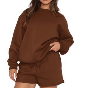 Women's <b>Plus</b> <b>Size</b> Casual Winter Sweatshirt <b>Shorts</b> Set Polyester Breathable Long Sleeve Solid Pattern <b>Knee</b>-<b>Length</b> 2-Piece 2026 - Product Image 1