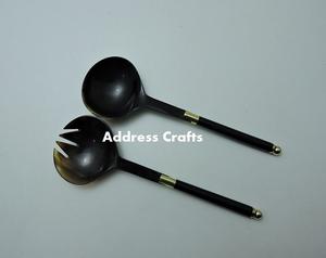 Servidor de ensalada de cuerno Natural hecho a mano, gran oferta, cuerno de búfalo, utensilios de cocina, vajilla, cuchara de ensalada de cuerno Natural, herramientas para servir, vajilla - Product Image 1