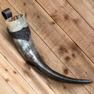 Viking Drinking Horn With Leather Holder Food Safe Genuine Horn Drinking Viking Cup Mug For Wedding Home Hotel From India