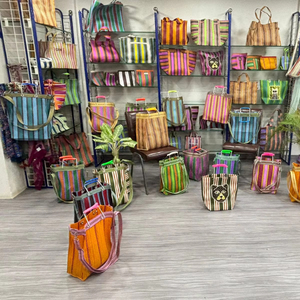 ถุงช้อปปิ้งไนลอนรีไซเคิล รักษ์โลก ใช้ซ้ำได้ ทนทาน ขนาดใหญ่ ลายทาง ใช้งานได้ยาวนาน หูหิ้วโลหะยาว ใช้ในซูเปอร์มาร์เก็ต - Product Image 6