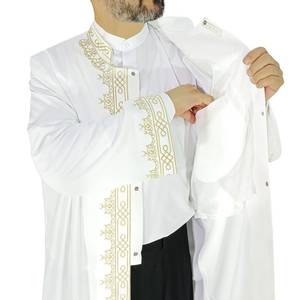 Robe de prière islamique en lin pour hommes Jubbah Long Kurta Galabiyya Imam Vêtements pour hommes - Product Image 3