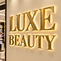 Enseigne commerciale personnalisée en or brossé rétroéclairée, lettres métalliques 3D à LED Halo pour hall d'hôtel, salon, bureau, réception, logo mural