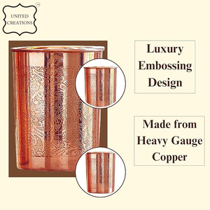Tazas martilladas de cobre puro sólido Taza de viaje Vasos con vidrio para fiestas y bebidas de agua - Product Image 4
