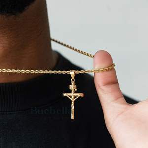 Jesús 18K chapado en oro plata esterlina 925 cristiana declaración religiosa Cruz colgante católico crucifijo Collar para hombres - Product Image 3