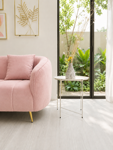 Canapé trois places en velours rose moderne 31 Alexis, structure en bois, pieds en acier inoxydable, décoration pour salon, appartement - Product Image 6
