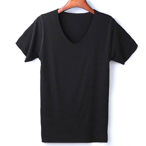 Venta al por mayor Modal 100% algodón de alta calidad cuello en V profundo colores sólidos precio camiseta para hombres - Product Image 2