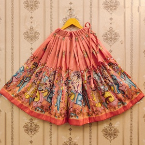 Conjunto de Lehenga Choli con Dupatta para Niñas de Shoryam Fashion |   Ropa Étnica Infantil de Poliéster Estampada en Naranja Melocotón para Diwali, Bodas y Fiestas - Product Image 6