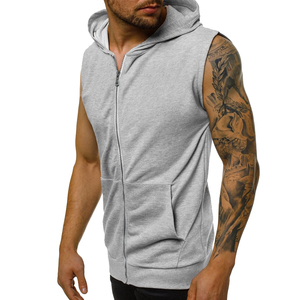 Most Demanding Customized Design Men Blank Full Zip <b>Up</b> Gym Wear Sleeveless Hoodie With Front Pockets For Sale - Product Image 5
