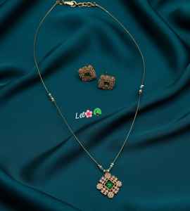 Newly Arrival Classic Square Green <b>Crystal</b> Pendant Necklace & Earring <b>Set</b> For Sale By Exporters - Product Image 3