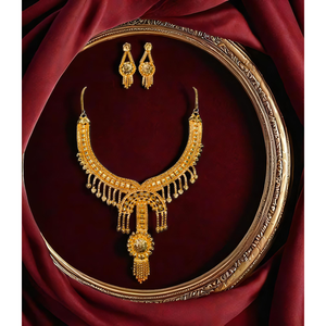 Conjunto de pendientes de collar más vendido con estilo de moda chapado en oro de 22 quilates, conjunto de pendientes de collar para mujer, joyería - Product Image 1