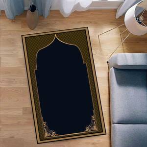 Tapis de prière islamique doré : élégante décoration musulmane pour la maison, tapis imprimé, tapis à poils doux - Product Image 2