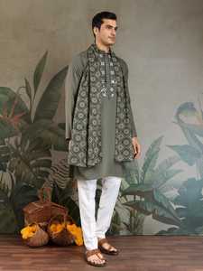 Wholesale Indian Traditional Kurta Pajama for <b>Men</b> Ethnic <b>Wear</b> Cotton Kurta Pajama Set with Embroidery for Wedding Party <b>Festival</b> - Product Image 4