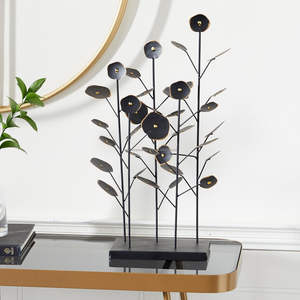Escultura DE FLOR DE Metal negro audaz Centro de mesa de lujo Acento decorativo artístico para interiores elegantes modernos - Product Image 5