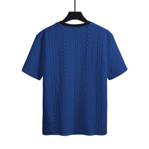 Mens Textured <b>Quilted</b> Short Sleeve T <b>Shirt</b> O-Neck Casual Knit Top Regular Fit Premium Streetwear Solid Blank Summer Everyday - Product Image 2
