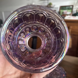 (ST) Lámpara de hadas con diseño de luna y estrellas de L.E. Smith, amatista, vintage, rara - Product Image 1