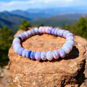 Estilo bohemio para mujer, 7-8mm, piedras preciosas naturales, Ópalo púrpura, cuentas elásticas para pulsera para aniversarios de resorts de playa de verano - Product Image 1