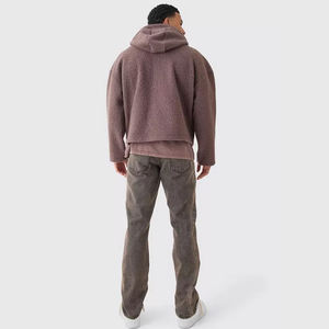Wholesale <b>Men's</b> Zip Hoodie Oversized Sherpa Jacket with Embroidered Collar and <b>Belted</b> Sweatshirt Hooded Jacket For <b>Men's</b> Hoodies - Product Image 5