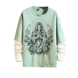 T-shirt pour hommes 100% coton Fitness surdimensionné T-Shirt nouveau Design arrondi col rond double couches en détresse T-shirt pour hommes - Product Image 1