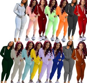 Vente chaude solide à capuche 2 pièces ensembles tenues survêtement femmes vêtements deux pièces pantalon ensemble pull meilleure combinaison - Product Image 6