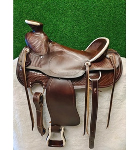 Selle de cheval Western Barrel de 10 à 18 pouces de qualité supérieure Siège dur de designer sculpté en cuir marron Siège dur de designer sculpté en cuir marron - Product Image 1