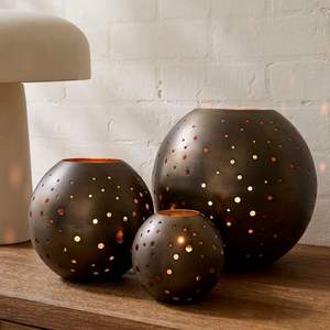 <b>Set</b> of Three Galvanized Grey Metal House Lanterns Hanging <b>Candle</b> Holders with Heart Roof Details Window Cutouts Votive Tea - Product Image 5