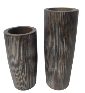 Décoration de maison et jardin artisanale de ferme moderne Grand marron antique vintage 100% indien Mango Wood Vase pots de fleurs et jardinières - Product Image 1