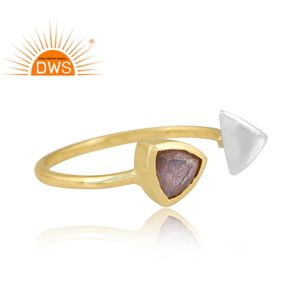 Best Quality Fine <b>Sterling</b> <b>Silver</b> 18K Gold Plated Natural Labradorite Gemstone <b>Adjustable</b> <b>Ring</b> Demi Fine Jewelry Manufacturer - Product Image 2