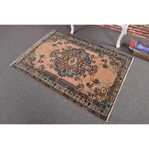 Turkish Accent Rug, 3.3x4.7 ft Vintage Rug, <b>Brown</b> <b>Wool</b> Rug - Product Image 2